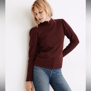Like New Madewell Plush Mockneck Puff-Sleeve Top, Washed once, Never Worn, L